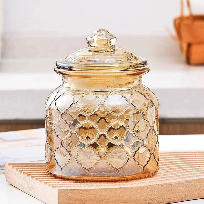 Monzzi Sealed Amber Textured Glass Jar for Tea and Sweets