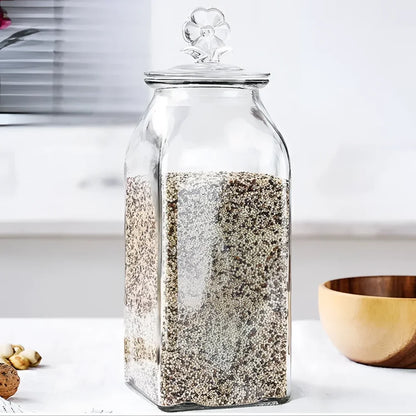 Heart-Lidded Transparent Glass Jar for Coffee and Tea Storage