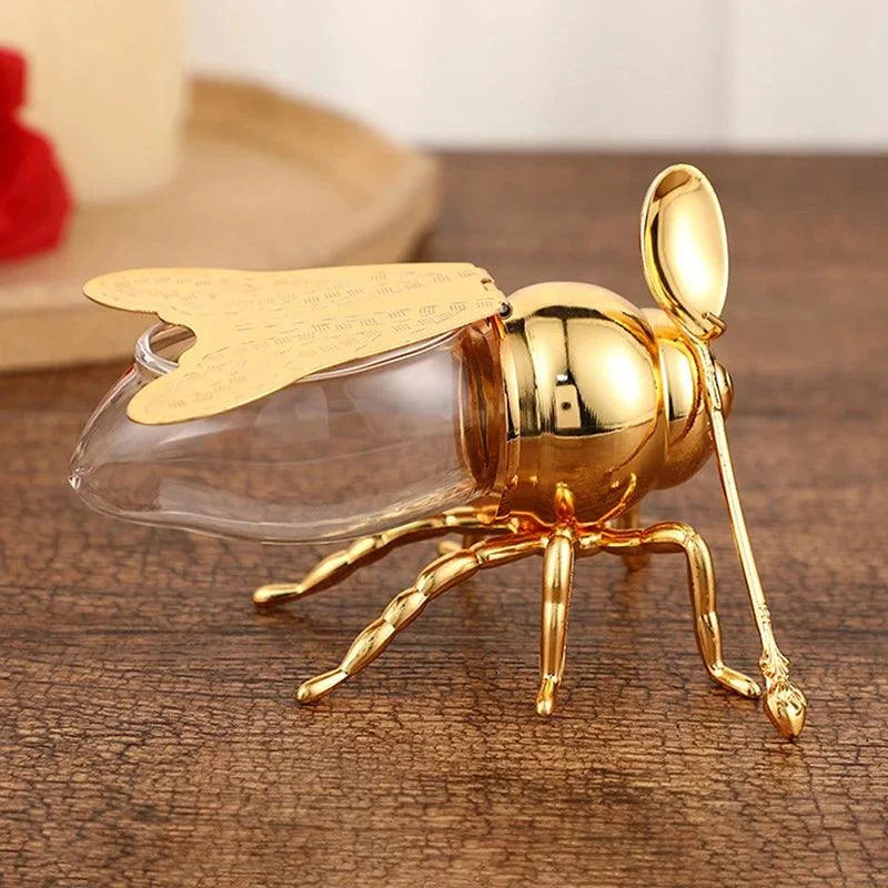 Clear Glass Honey Jar with Lid and Spoon