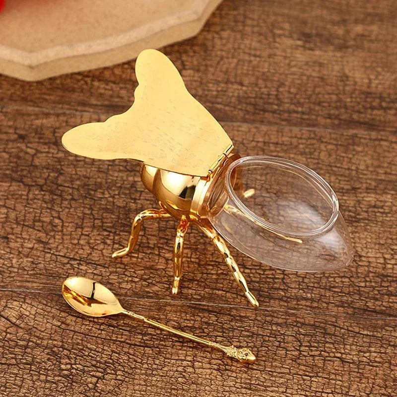 Clear Glass Honey Jar with Lid and Spoon