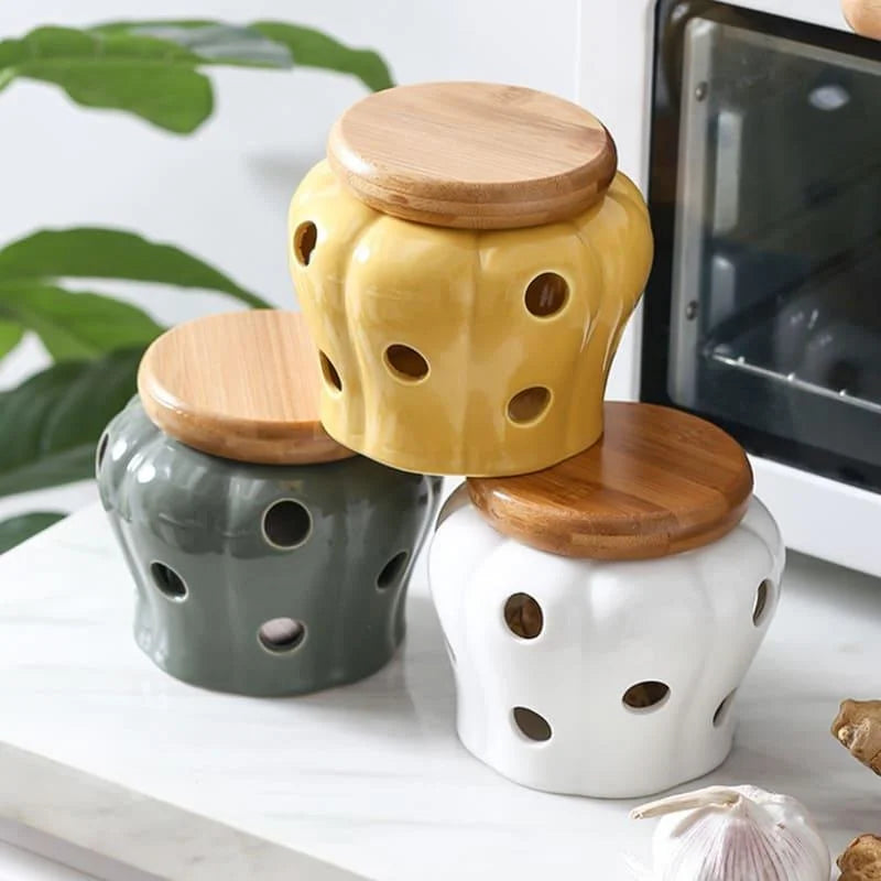 Monzzi Ceramic Storage Pot with Wooden Lid