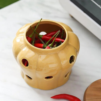 Monzzi Ceramic Storage Pot with Wooden Lid