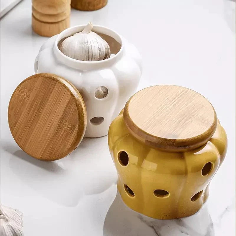 Monzzi Ceramic Storage Pot with Wooden Lid