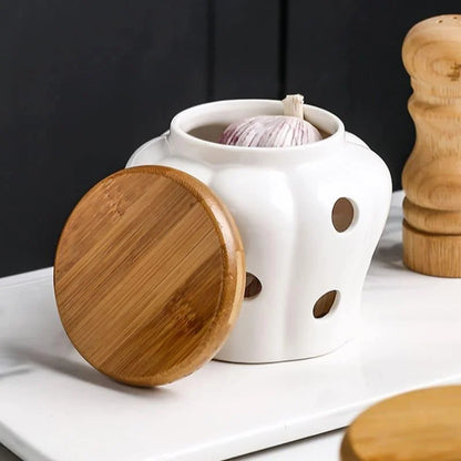Monzzi Ceramic Storage Pot with Wooden Lid