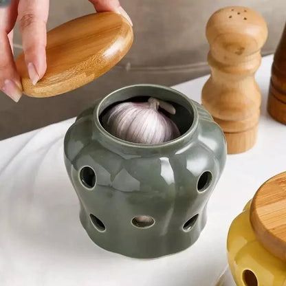 Monzzi Ceramic Storage Pot with Wooden Lid