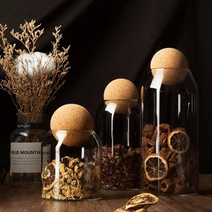 Borosilicate Glass Jars with Cork Lids in Various Sizes