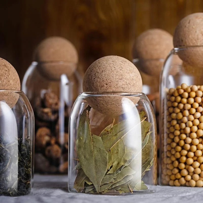 Borosilicate Glass Jars with Cork Lids in Various Sizes