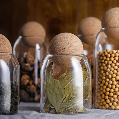 Borosilicate Glass Jars with Cork Lids in Various Sizes