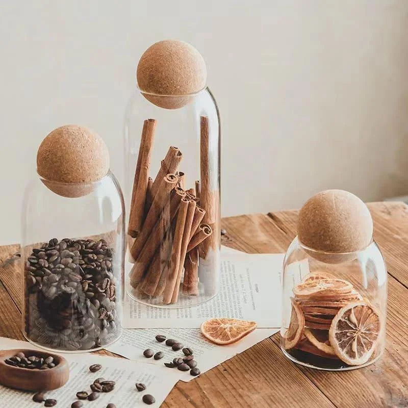 Borosilicate Glass Jars with Cork Lids in Various Sizes