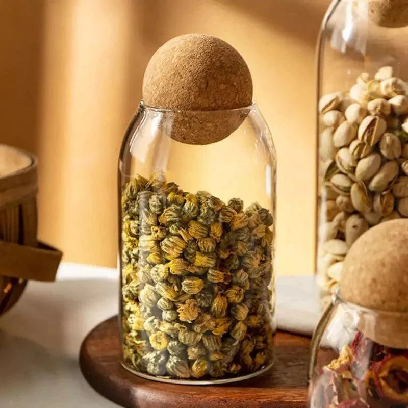 Borosilicate Glass Jars with Cork Lids in Various Sizes