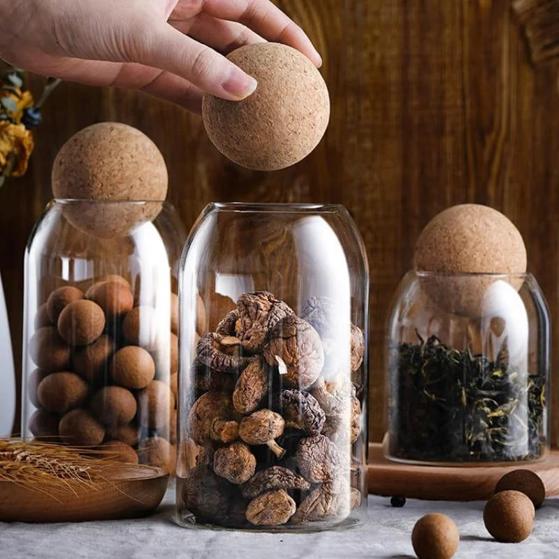 Borosilicate Glass Jars with Cork Lids in Various Sizes