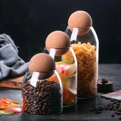 Borosilicate Glass Jars with Cork Lids in Various Sizes