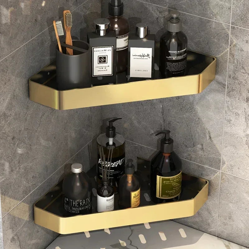 Aluminum Bathroom Shelf with Hooks and Toilet Paper Holder