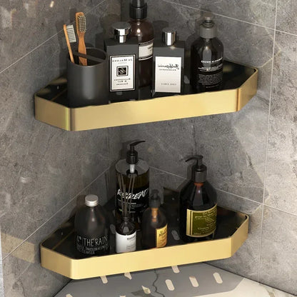 Aluminum Bathroom Shelf with Hooks and Toilet Paper Holder