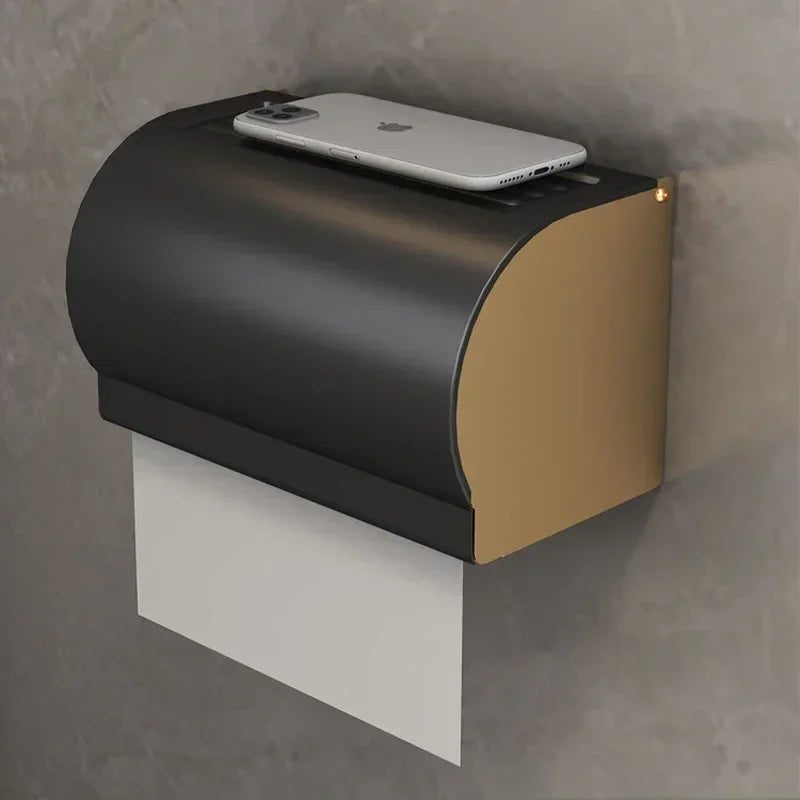 Aluminum Bathroom Shelf with Hooks and Toilet Paper Holder