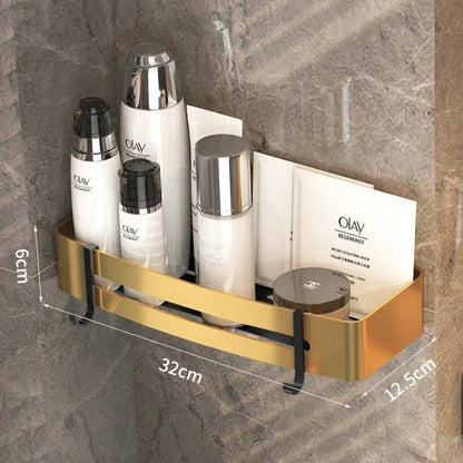 Aluminum Bathroom Shelf with Hooks and Toilet Paper Holder