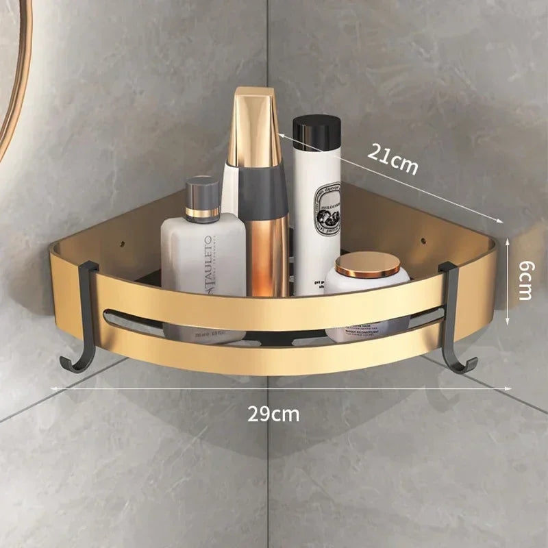 Aluminum Bathroom Shelf with Hooks and Toilet Paper Holder