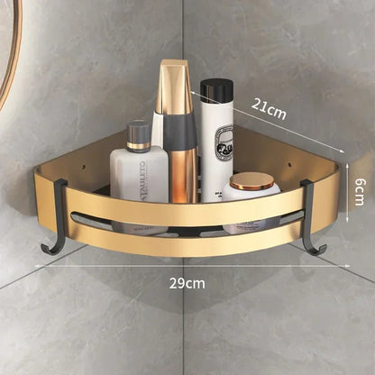Aluminum Bathroom Shelf with Hooks and Toilet Paper Holder