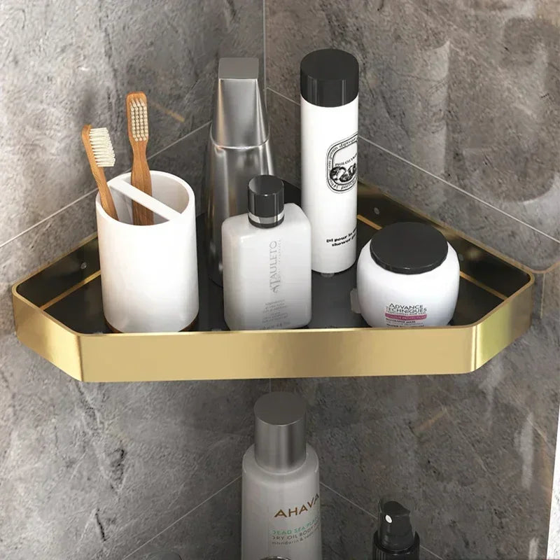 Aluminum Bathroom Shelf with Hooks and Toilet Paper Holder