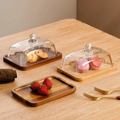 Monzzi Cheese Serving Set: Wooden Plate with Glass Lid