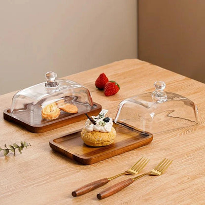 Monzzi Cheese Serving Set: Wooden Plate with Glass Lid