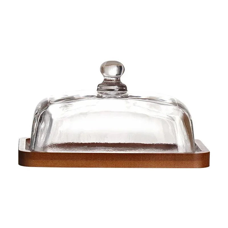 Monzzi Cheese Serving Set: Wooden Plate with Glass Lid