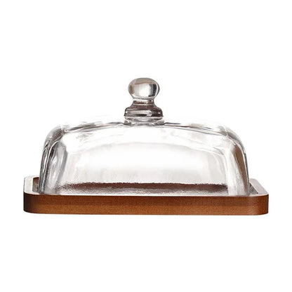 Monzzi Cheese Serving Set: Wooden Plate with Glass Lid