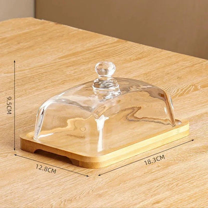 Monzzi Cheese Serving Set: Wooden Plate with Glass Lid