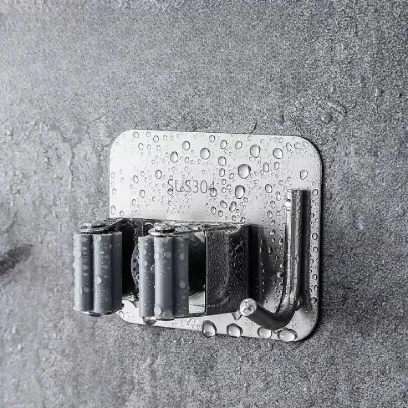 Stainless Steel Wall-Mounted Broom Holder with Monzzi Hook