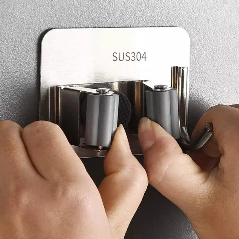 Stainless Steel Wall-Mounted Broom Holder with Monzzi Hook