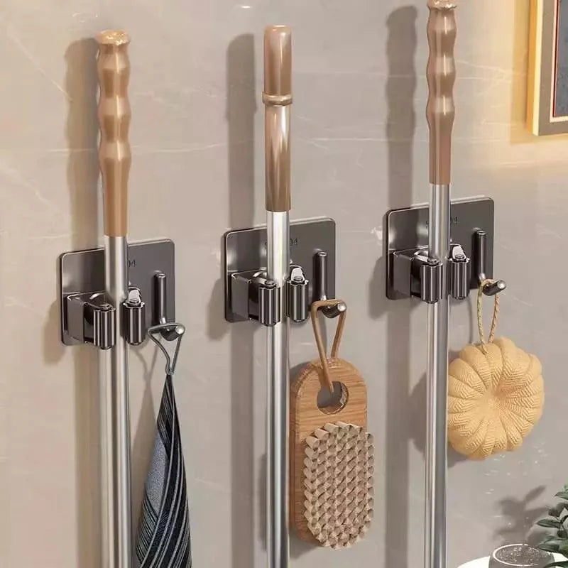 Stainless Steel Wall-Mounted Broom Holder with Monzzi Hook