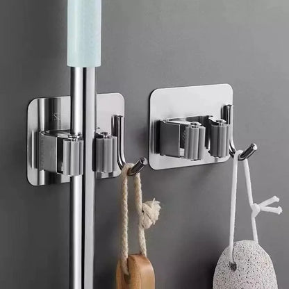 Stainless Steel Wall-Mounted Broom Holder with Monzzi Hook