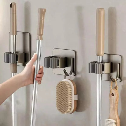 Stainless Steel Wall-Mounted Broom Holder with Monzzi Hook