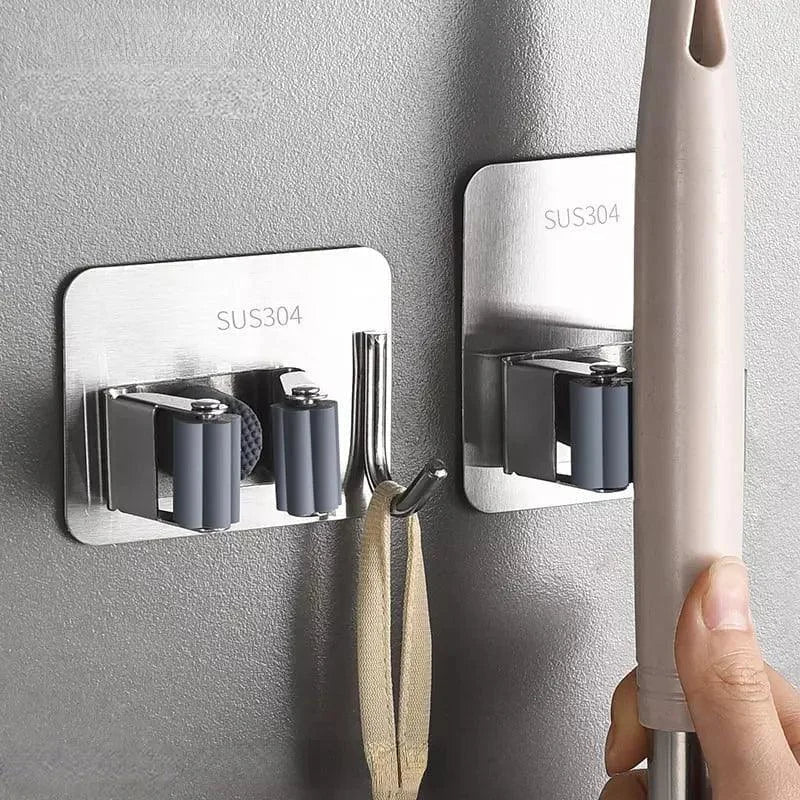 Stainless Steel Wall-Mounted Broom Holder with Monzzi Hook