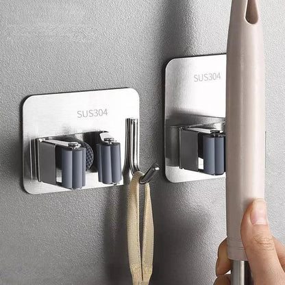 Stainless Steel Wall-Mounted Broom Holder with Monzzi Hook
