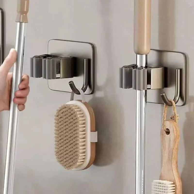 Stainless Steel Wall-Mounted Broom Holder with Monzzi Hook