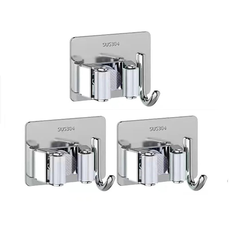 Stainless Steel Wall-Mounted Broom Holder with Monzzi Hook