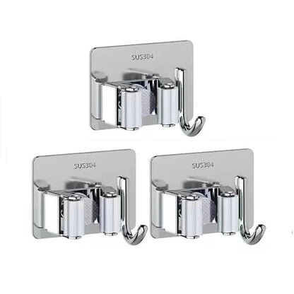 Stainless Steel Wall-Mounted Broom Holder with Monzzi Hook