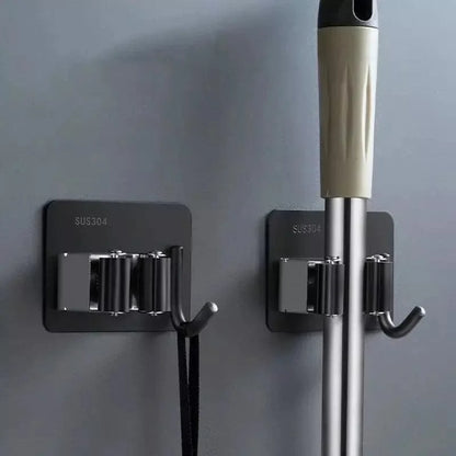 Stainless Steel Wall-Mounted Broom Holder with Monzzi Hook
