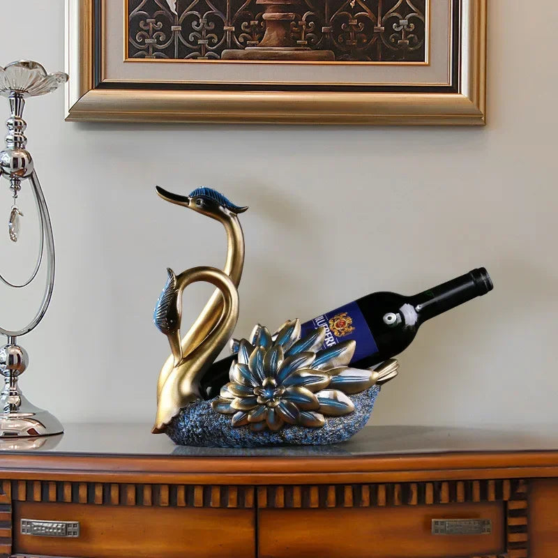 Swan-Designed Resin Wine Bottle Holder