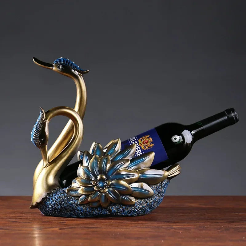 Swan-Designed Resin Wine Bottle Holder
