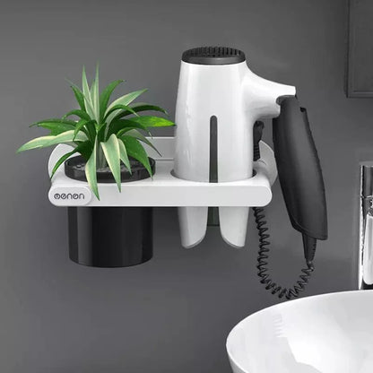 Wall-Mounted Hair Dryer Holder with Convenient Storage Compartments