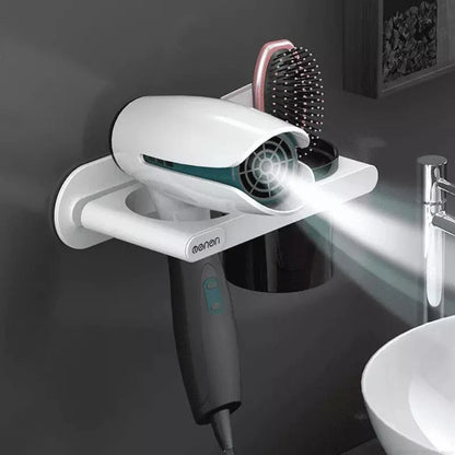 Wall-Mounted Hair Dryer Organizer with Monzzi Storage Compartments