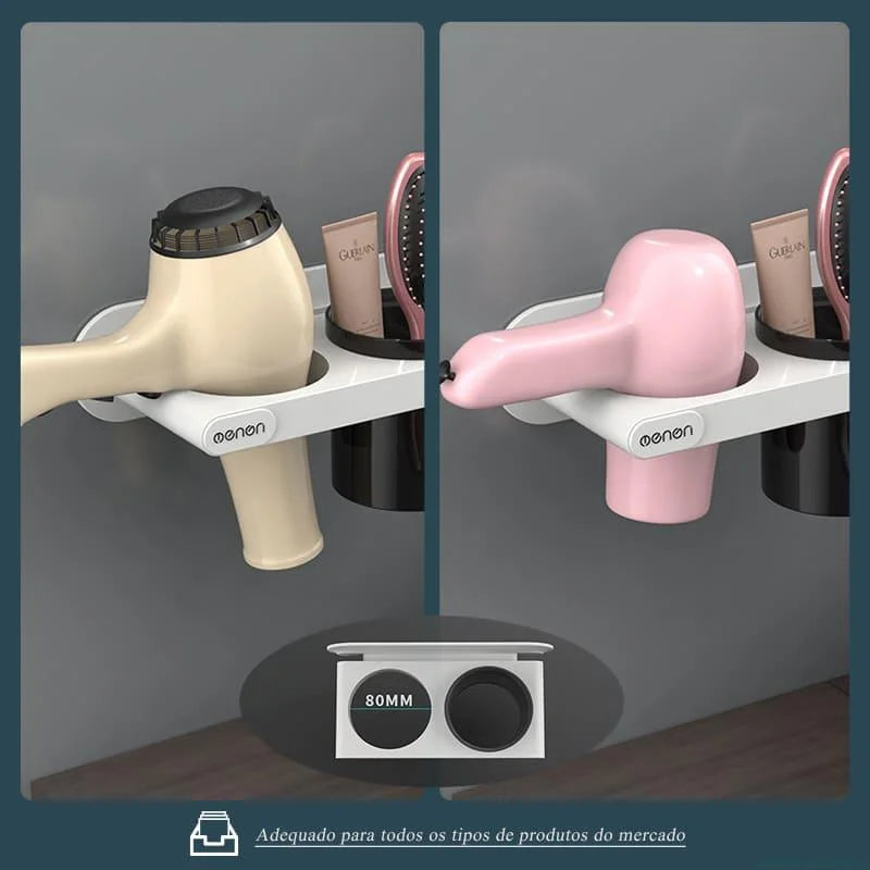 Wall-Mounted Hair Dryer Holder with Monzzi Storage Compartments