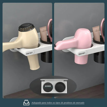 Wall-Mounted Hair Dryer Holder with Monzzi Storage Compartments