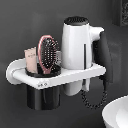 Wall-Mounted Hair Dryer Holder with Convenient Storage Compartments