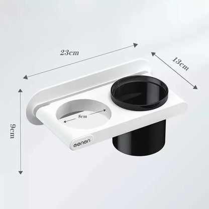 Wall-Mounted Hair Dryer Holder with Monzzi Storage Compartments