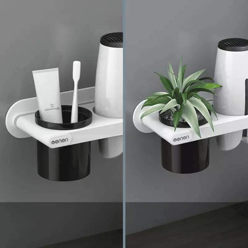 Wall-Mounted Hair Dryer Holder with Monzzi Storage Compartments