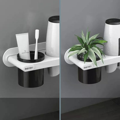 Wall-Mounted Hair Dryer Holder with Convenient Storage Compartments