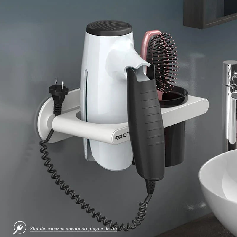 Wall-Mounted Hair Dryer Organizer with Monzzi Storage Compartments